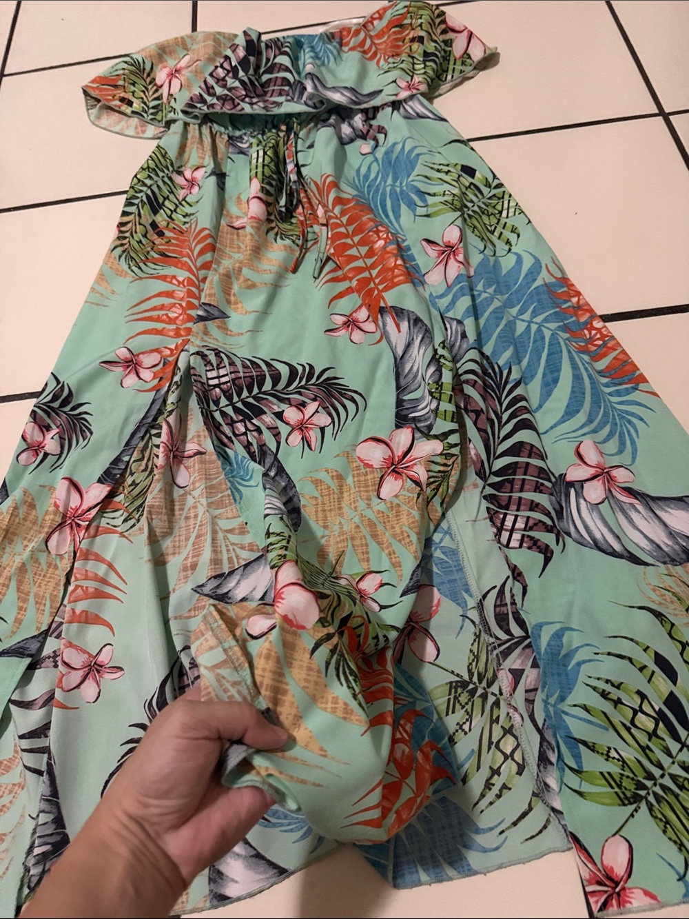 SHEIN Mint Tropical Floral Strapless Sundress - Picture 2 of 5
